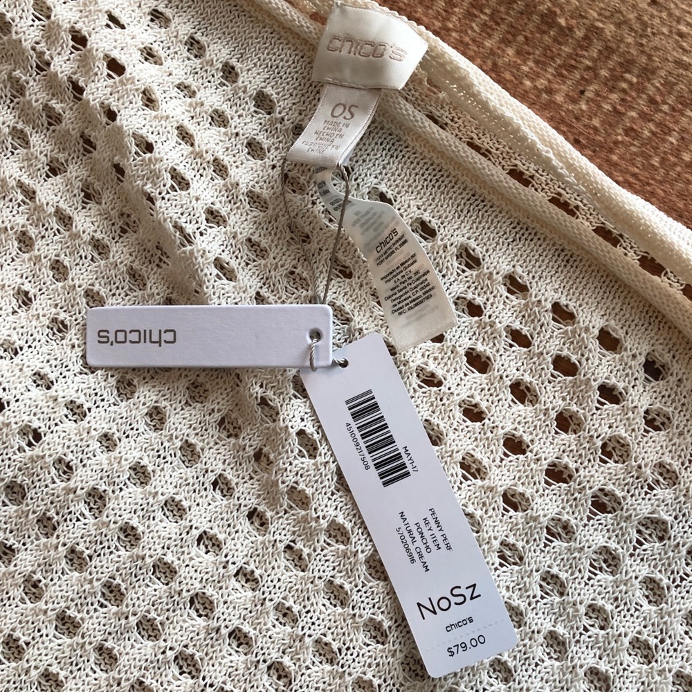 Chico’s knit  perforated poncho NWT